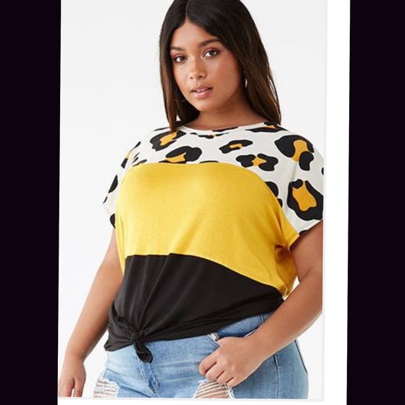 Forever 21 Tops - PLUS COLORBLOCK LEOPARD PRINT TOP